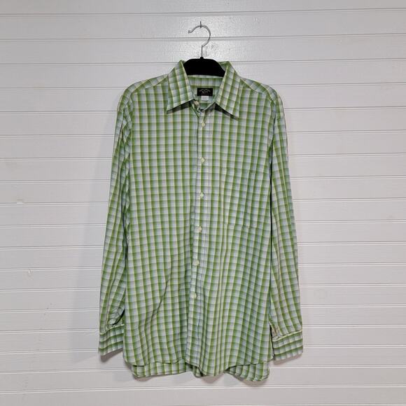 Paul & Shark Yachting Plaid Gingham Check Button Up Shirt Mens Size Large Green - Picture 1 of 7